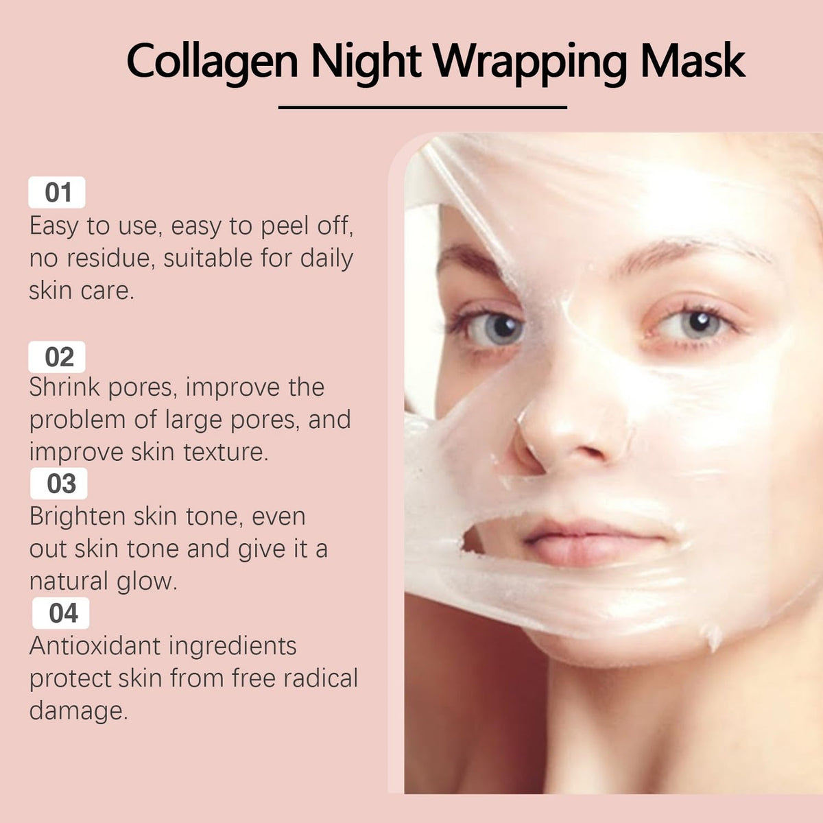 Collagen Overnight Wrapping Peel off Facial Mask Pack,Hydrates and Tightens Skin,Reduces Sagging,Elasticity & Hydration Care with Brush 2.54 Fl.Oz