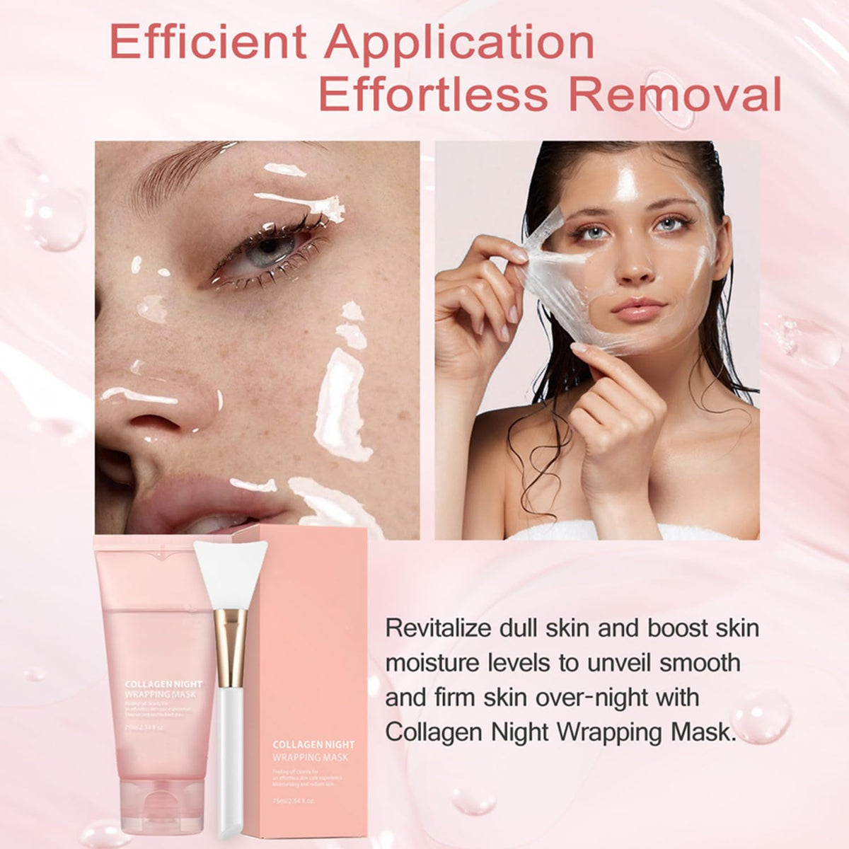 Collagen Overnight Wrapping Peel off Facial Mask Pack,Hydrates and Tightens Skin,Reduces Sagging,Elasticity & Hydration Care with Brush 2.54 Fl.Oz
