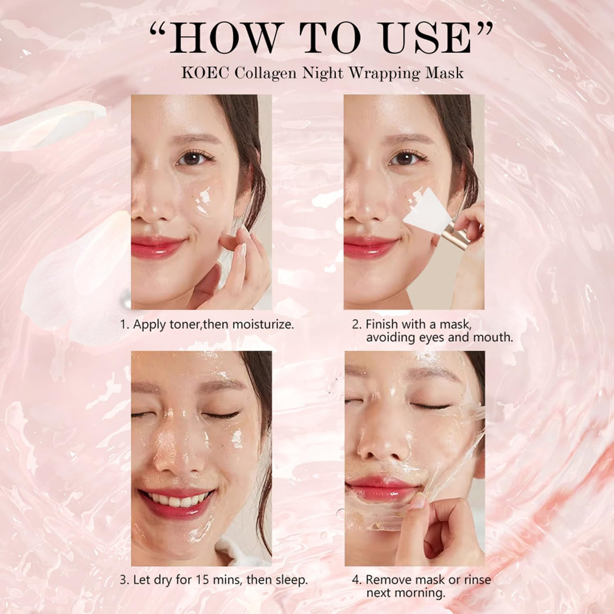 Collagen Overnight Wrapping Peel off Facial Mask Pack,Hydrates and Tightens Skin,Reduces Sagging,Elasticity & Hydration Care with Brush 2.54 Fl.Oz