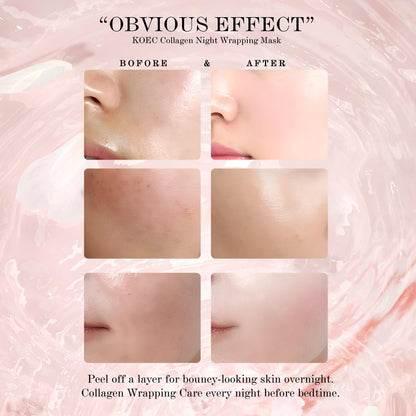Collagen Overnight Wrapping Peel off Facial Mask Pack,Hydrates and Tightens Skin,Reduces Sagging,Elasticity & Hydration Care with Brush 2.54 Fl.Oz