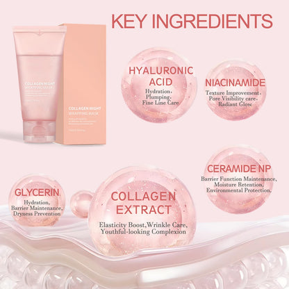Collagen Overnight Wrapping Peel off Facial Mask Pack,Hydrates and Tightens Skin,Reduces Sagging,Elasticity & Hydration Care with Brush 2.54 Fl.Oz