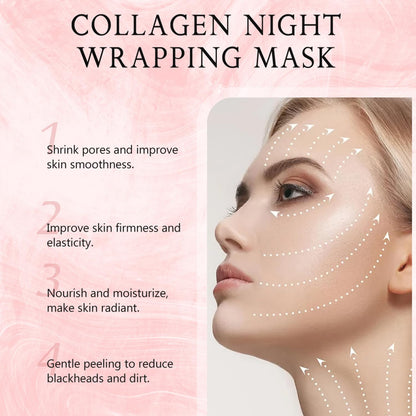 Collagen Overnight Wrapping Peel off Facial Mask Pack,Hydrates and Tightens Skin,Reduces Sagging,Elasticity & Hydration Care with Brush 2.54 Fl.Oz